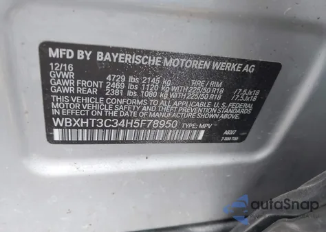 2017 BMW X1 xDrive28I z USA, uszkodzony, nr VIN WBXHT3C34H5F78950